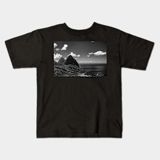 View of the famous Piton mountains in St Lucia, Eastern Caribbean Kids T-Shirt